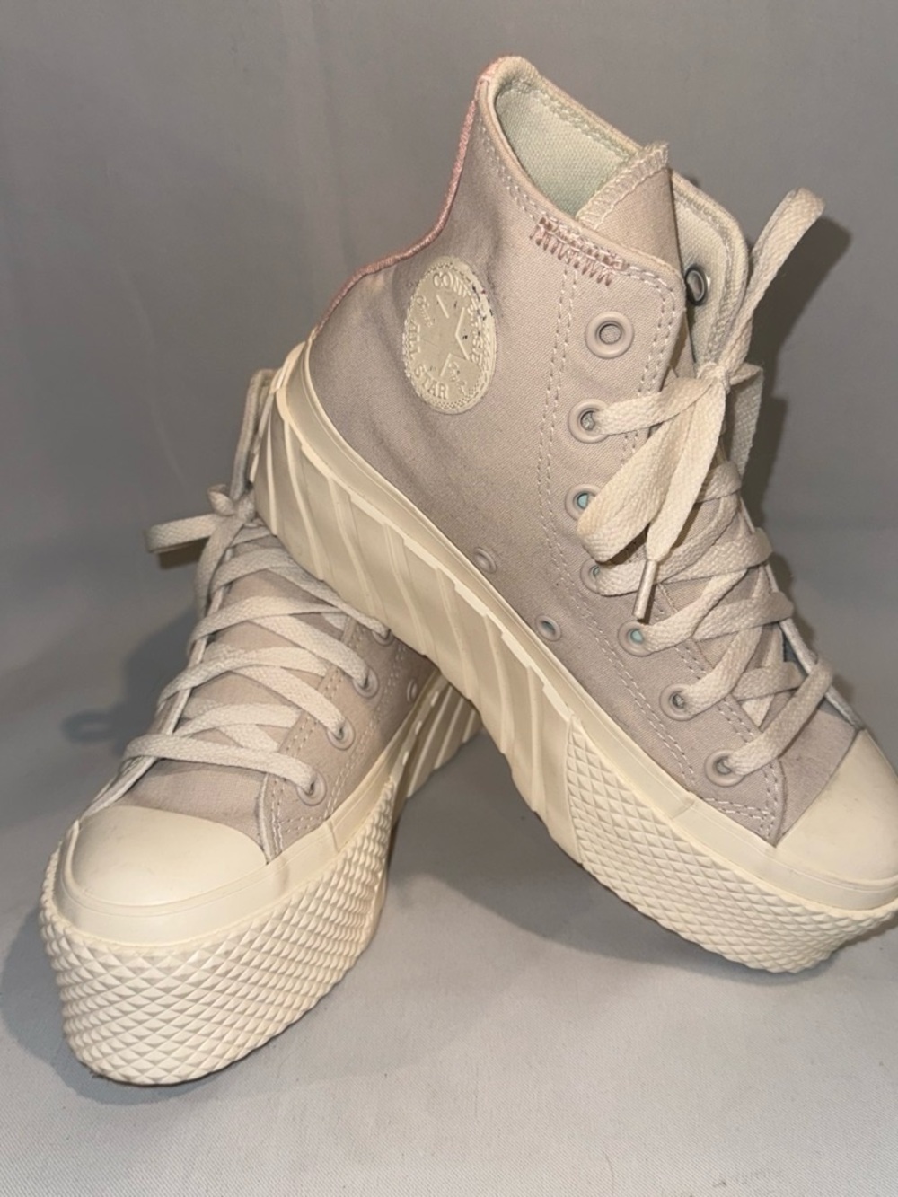 Converse High-Top Platform Sneakers in Light Beige/Cream